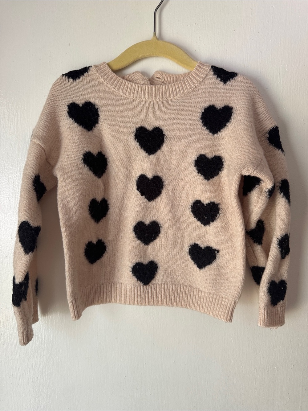 Soft Pink Heart Pattern Crewneck Sweater